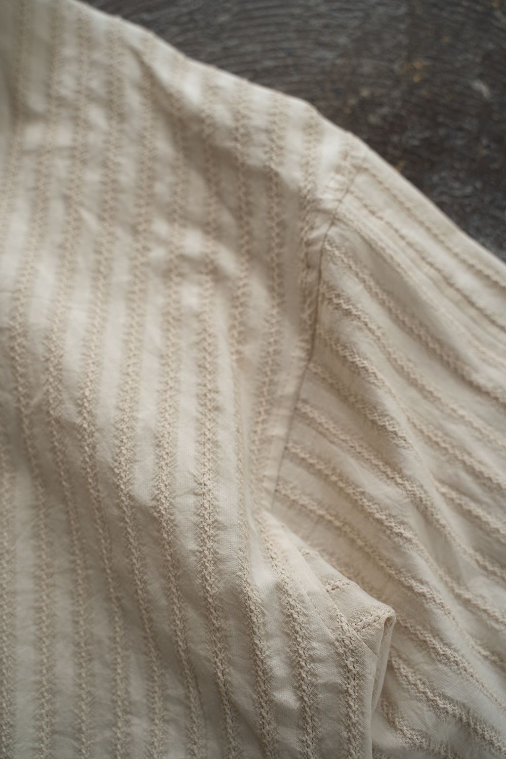 【ラスト1点】【21SS】Leno Cloth Stripe Over Shirt/レノクロスストライプオーバーサイズシャツ(ECRU)