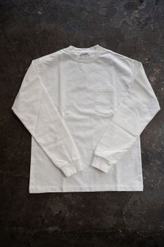 【ラスト1点】スビンコットン10/-度詰吊り天竺ポケット付きロンT(OFF WHITE)