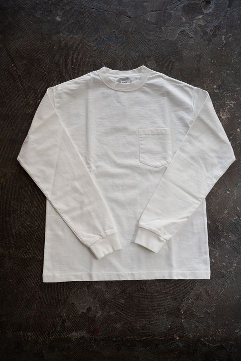 【ラスト1点】スビンコットン10/-度詰吊り天竺ポケット付きロンT(OFF WHITE)