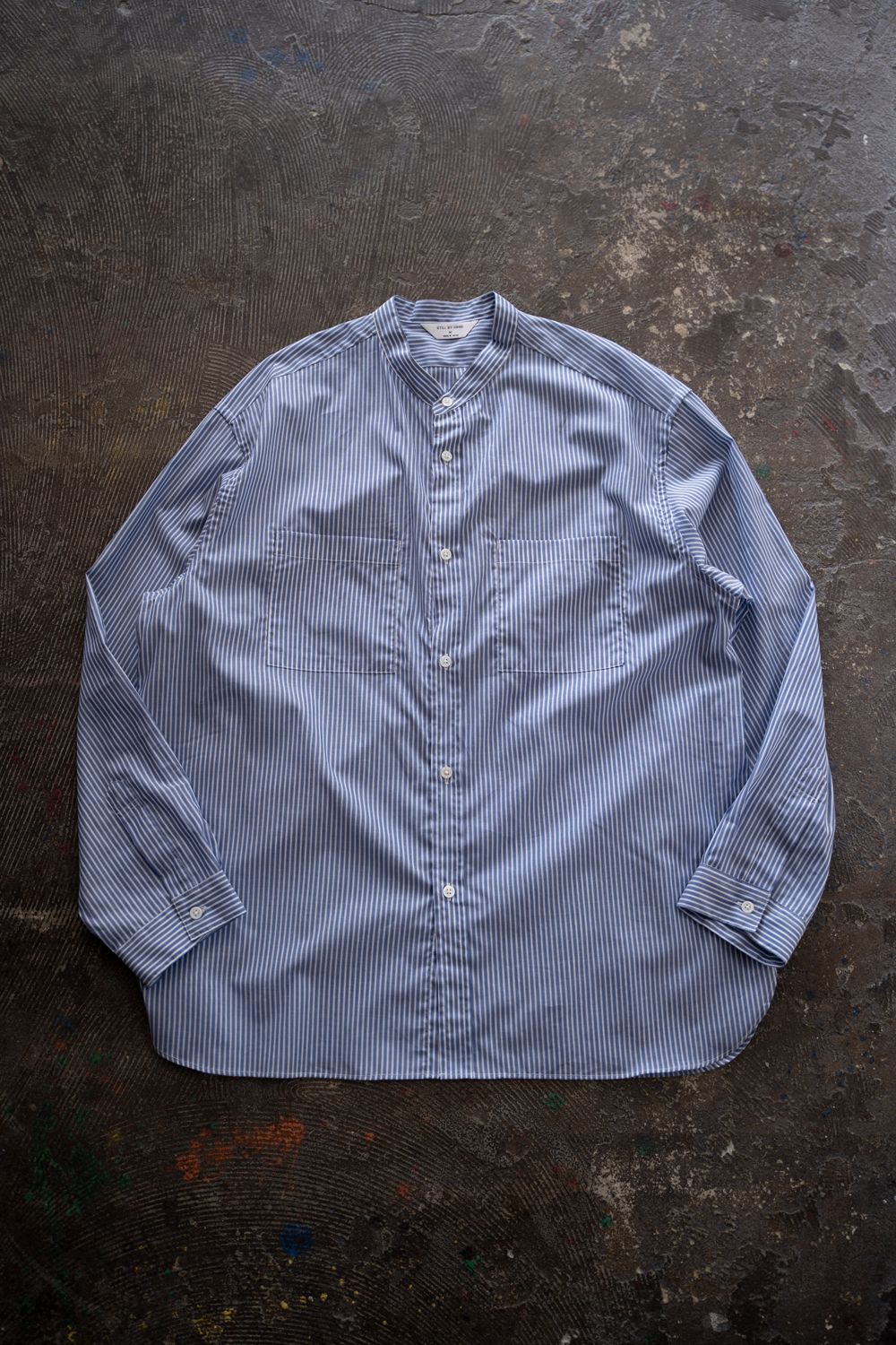 【26SS】両胸ポケットバンドカラーストライプシャツ(NAVY)