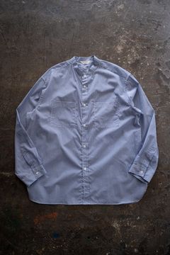 【26SS】両胸ポケットバンドカラーストライプシャツ(NAVY)