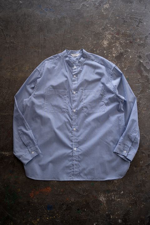 【26SS】両胸ポケットバンドカラーストライプシャツ(NAVY)