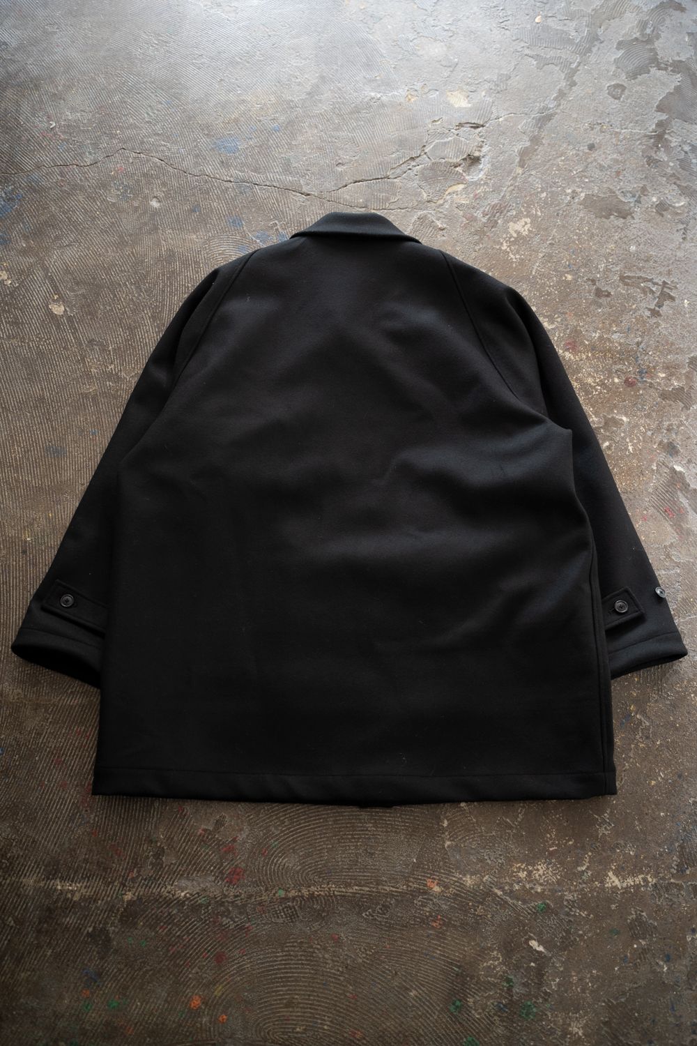 【25AW】Super110'Sメルトンステンカラーハーフコート(BLACK)