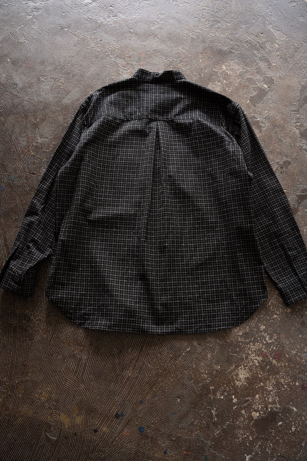 【26AW】コットン×シルクバンドカラーシャツ(BLACK CHECK)