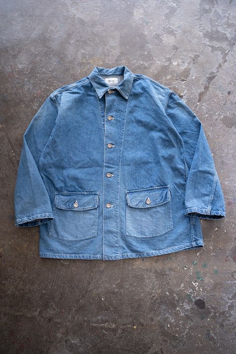 【ラスト1点】インディゴスビンコットン 11.5oz デニムカバーオール(MIDIUM DARK BLUE DAMAGE)