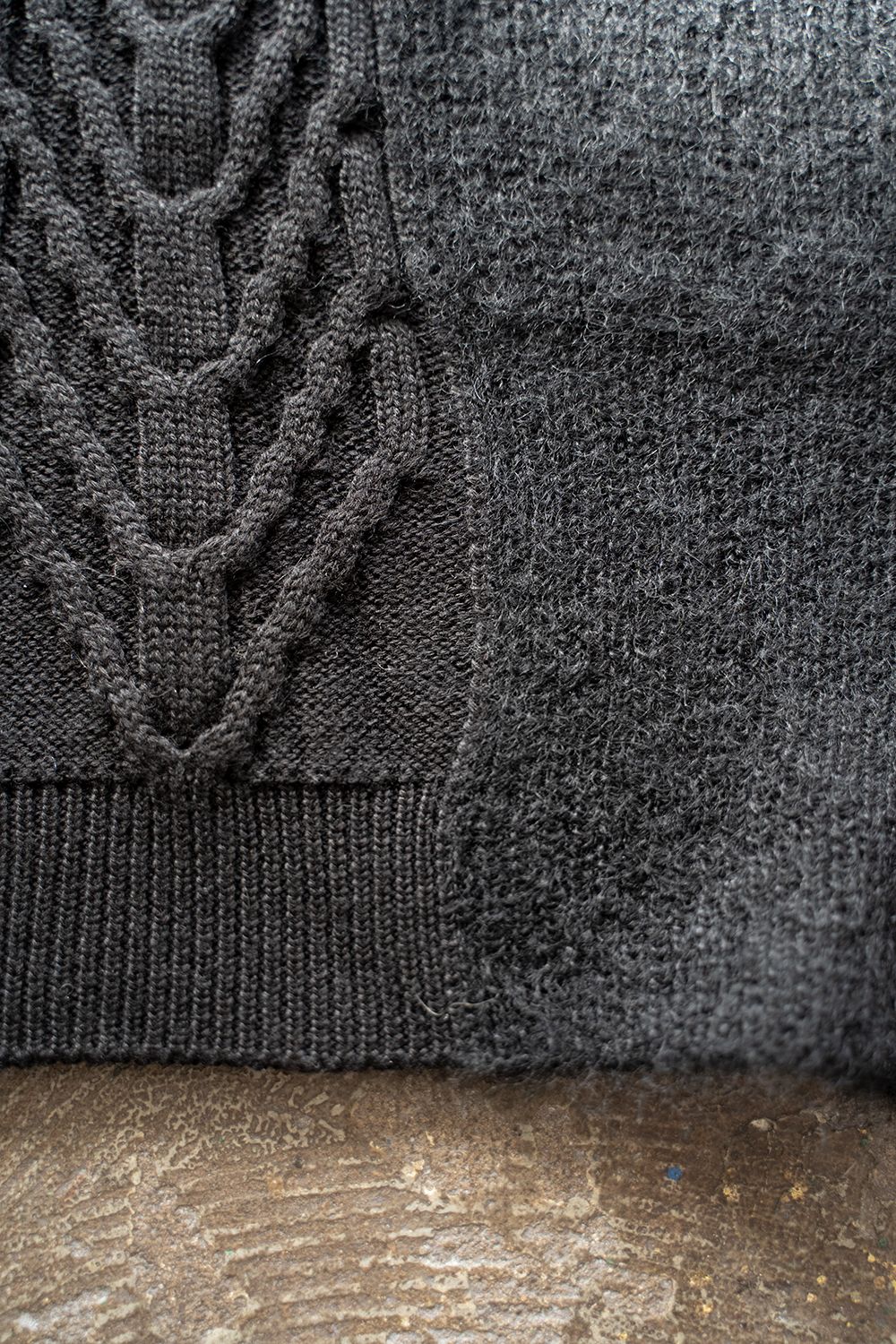【ラスト1点】Switching Mohair Turtle Knit/モヘア切り替えタートルニット(BLACK)