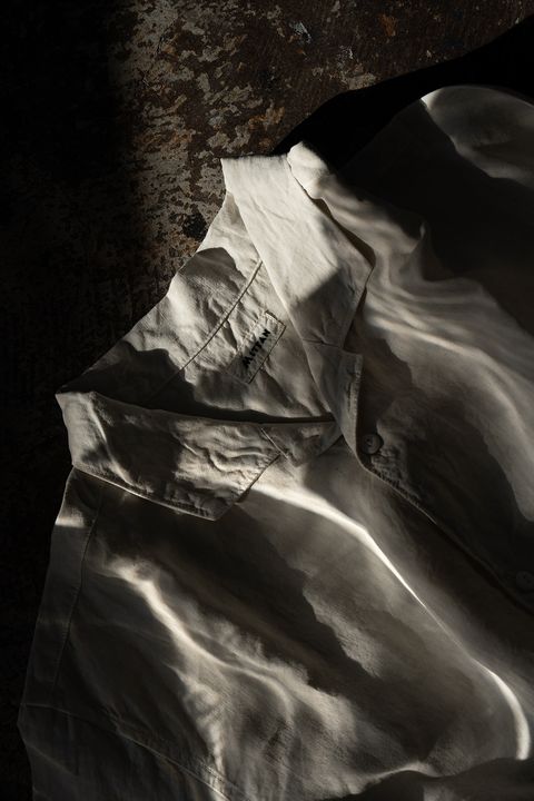 大麻開襟シャツ 高密度(ベンガラ白)