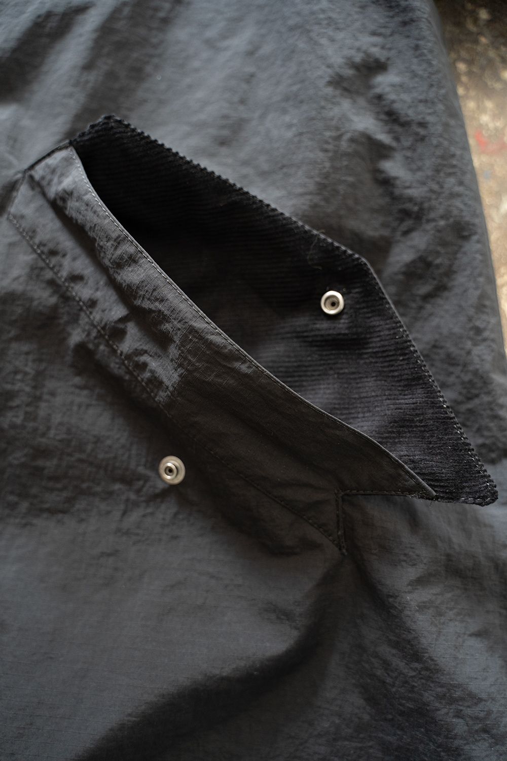 【ラスト1点】【23AW】Water Proof Rip Stop Nylon Stand Coat/撥水リップストップナイロンスタンドコート(BLACK)【ユニセックス】
