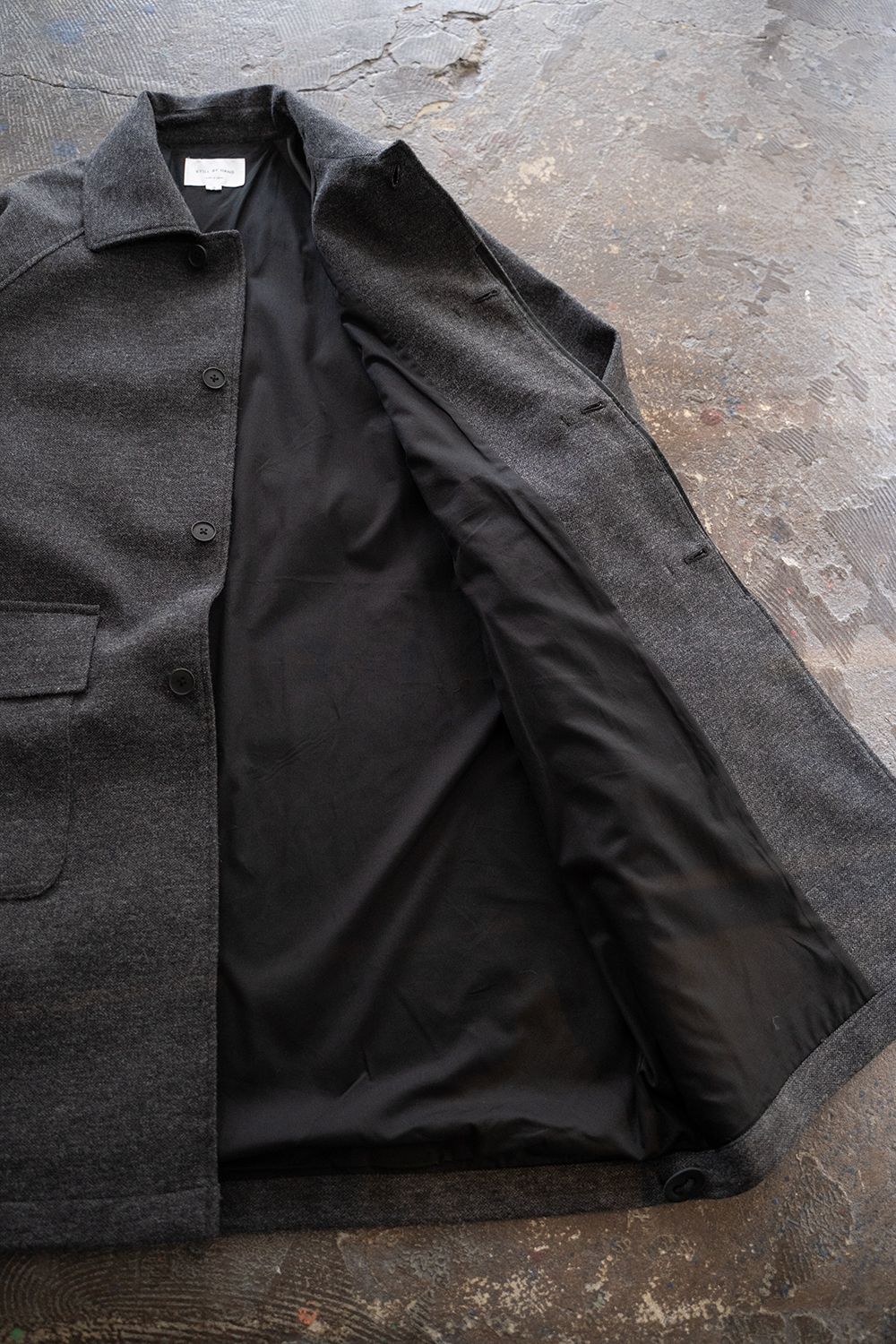 【25AW】ウール×ナイロンステンカラーコート(BROWN CHARCOAL)