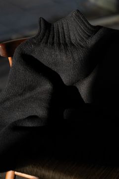 yak/lambs multi ply HAND KNITTING yoke top turtle neck sweater(DARK NAVY)