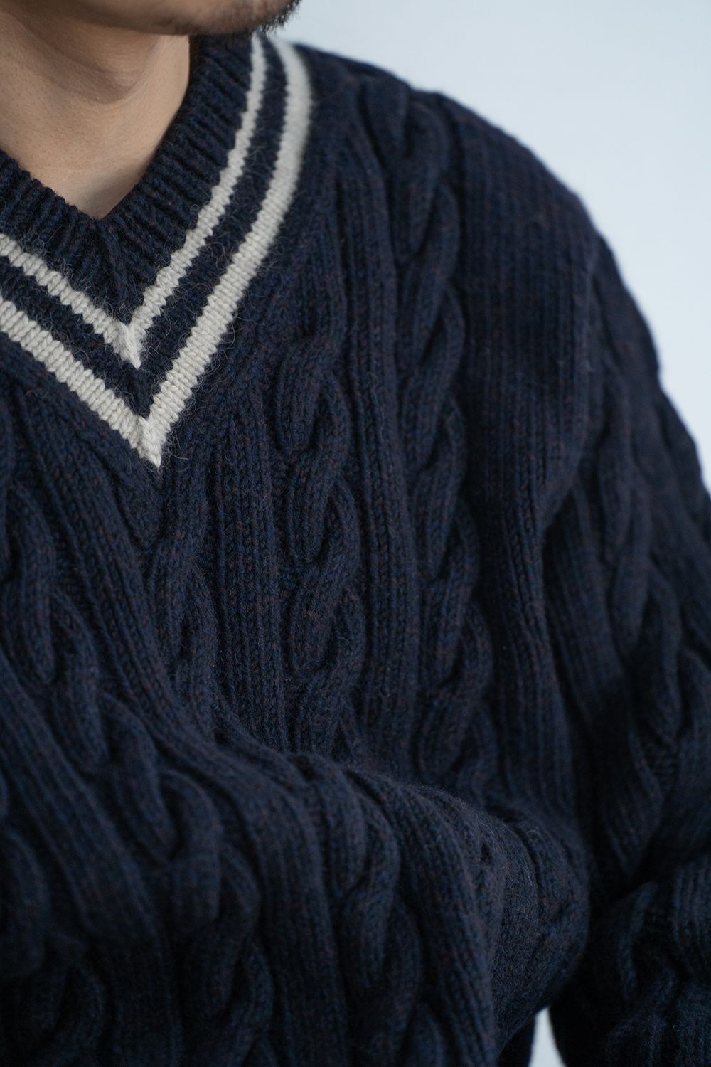 【ラスト1点】camel/cashmere HAND KNITTING cricket sweater(NAVY)