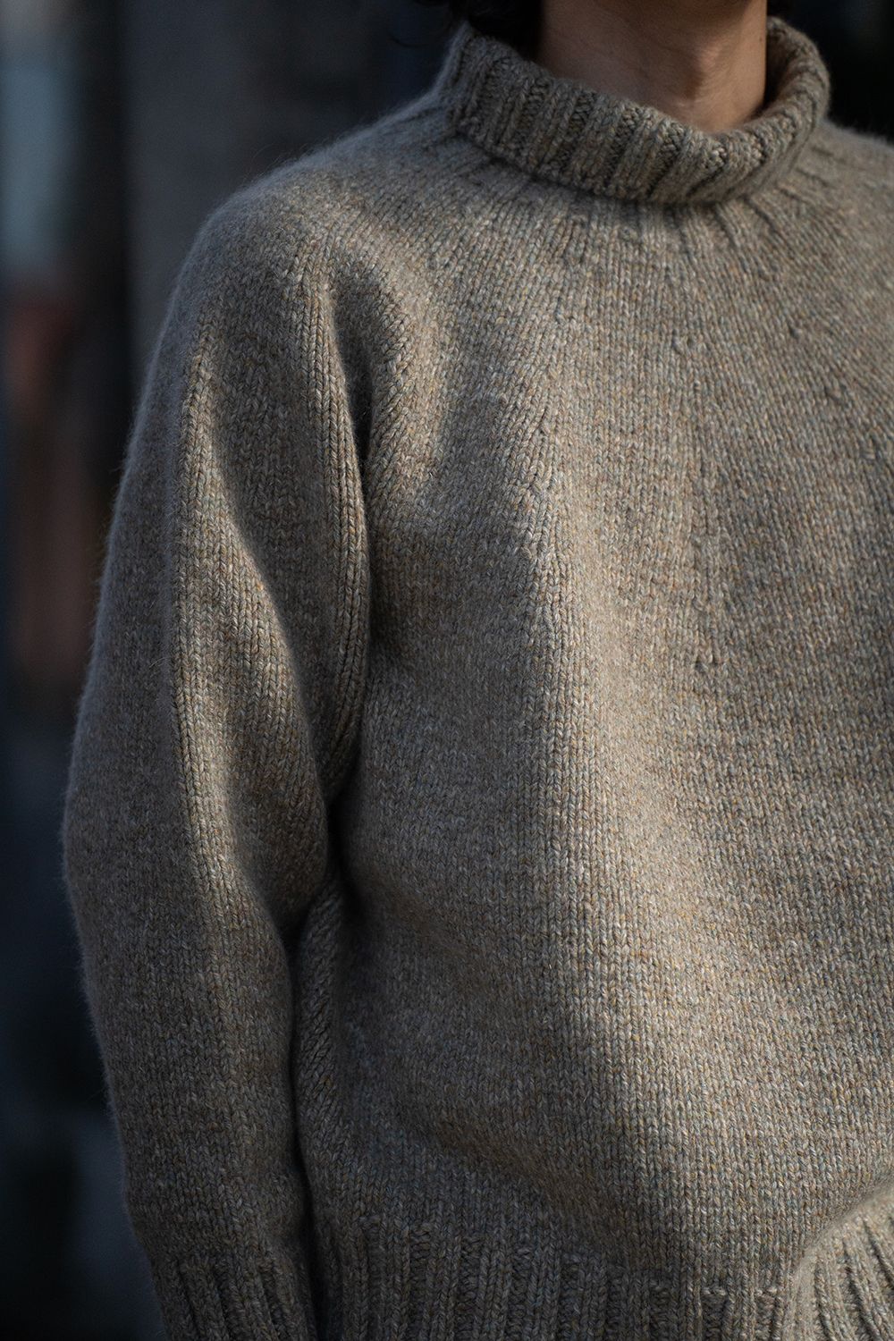 yak/lambs multi ply HAND KNITTING yoke top turtle neck sweater(FOG)