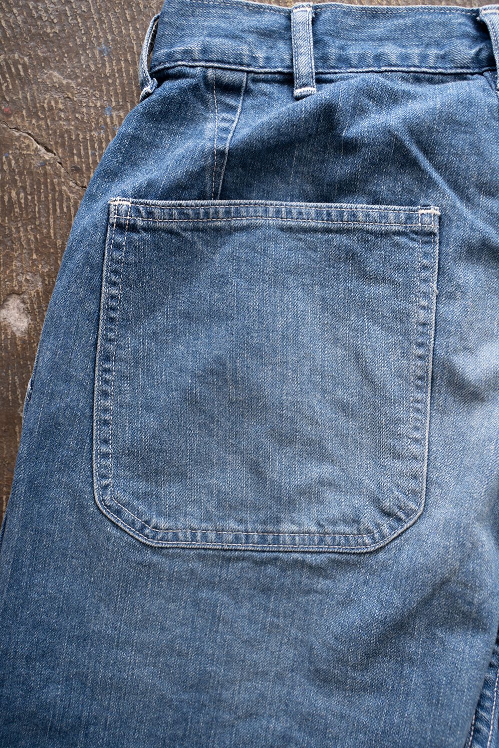 【ラスト1点】インディゴスビンコットン11.5ozデニムベイカーパンツ(MIDIUM DARK BLUE DAMAGE)