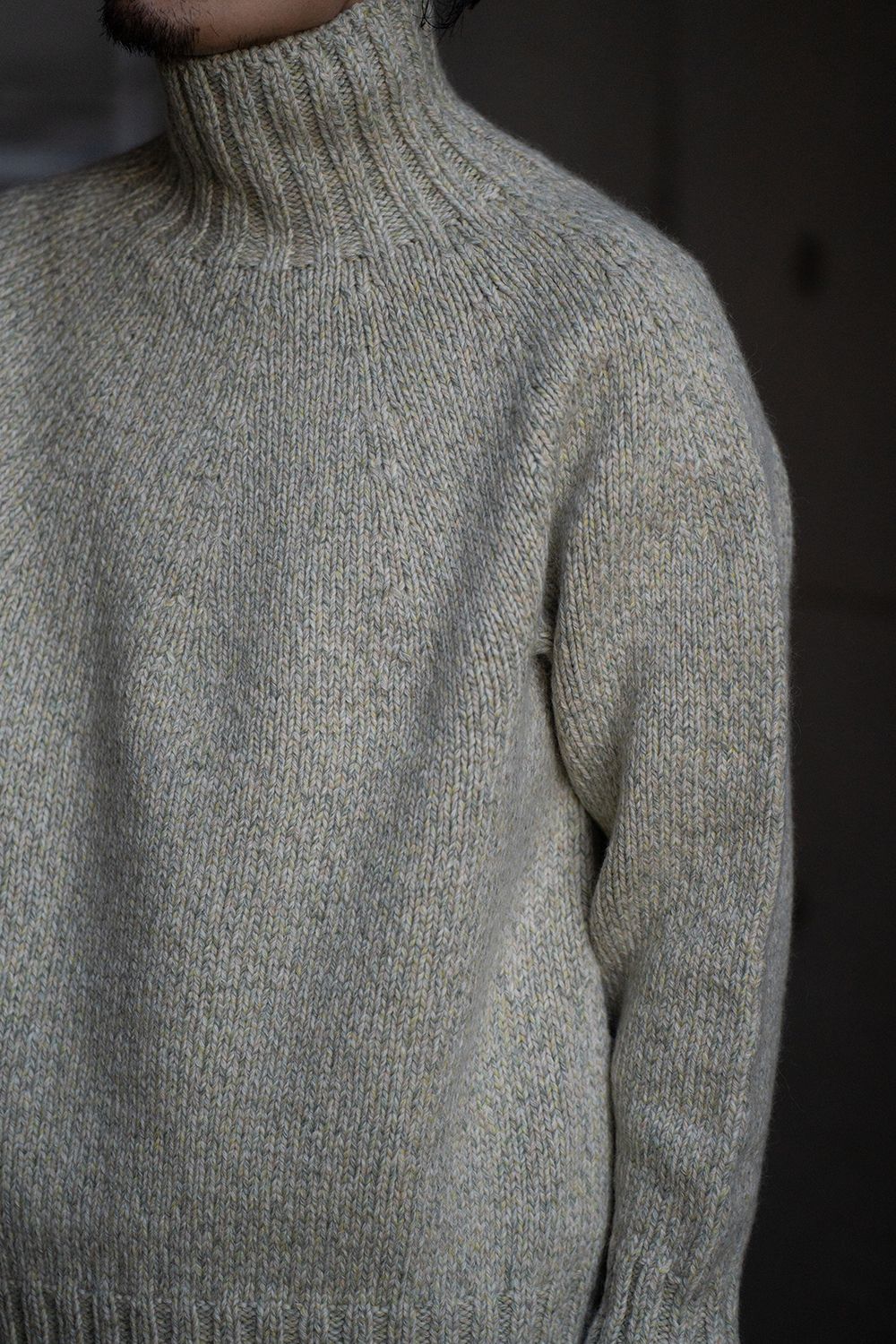 【ラスト1点】yak/lambs multi ply HAND KNITTING yoke top turtle neck sweater(MINT)