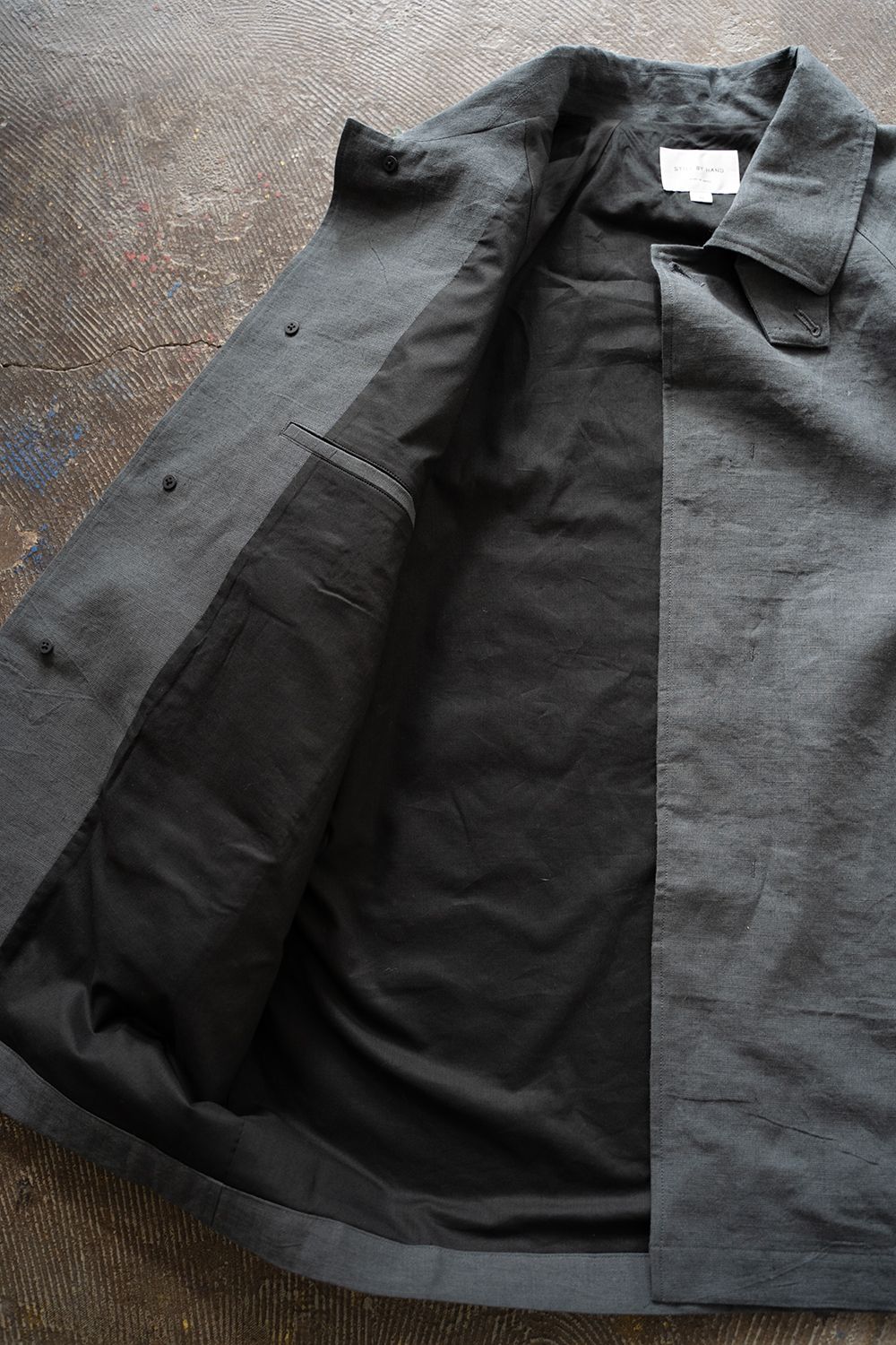 【ラスト1点】【25SS】コットン×リネンステンカラーハーフコート(BLUE CHARCOAL)
