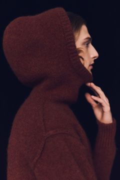 【ラスト1点】brushed yak/Shetland wool hoodie balaclava(BRICK)