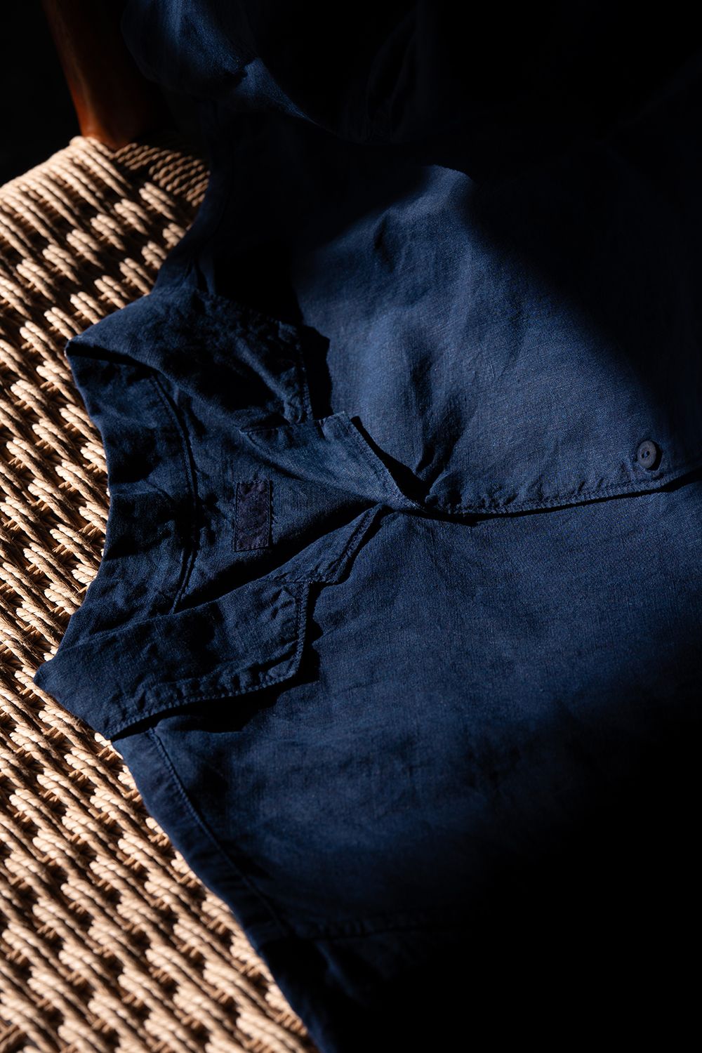 【ラスト1点】大麻開襟シャツ 高密度(藍(濃))