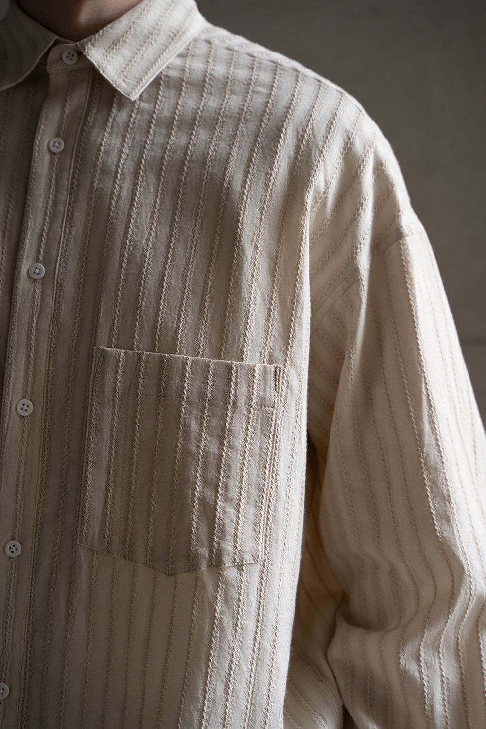 juha - 【ラスト1点】【21SS】Leno Cloth Stripe Over Shirt/レノ