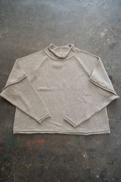 【ラスト1点】2Way Roll Neck Knit Pullover/和紙混2WAYロールネックニット(GREIGE)