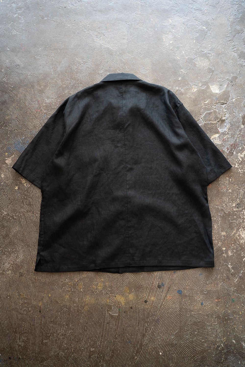 【ラスト1点】【25SS】フレンチリネンオープンカラー半袖シャツ(BLACK)