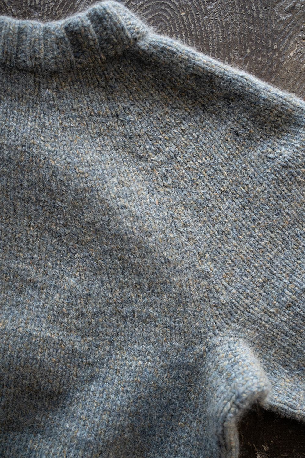 【ラスト1点】yak/lambs multi ply HAND KNITTING yoke top crew neck sweater(FADE BLUE)