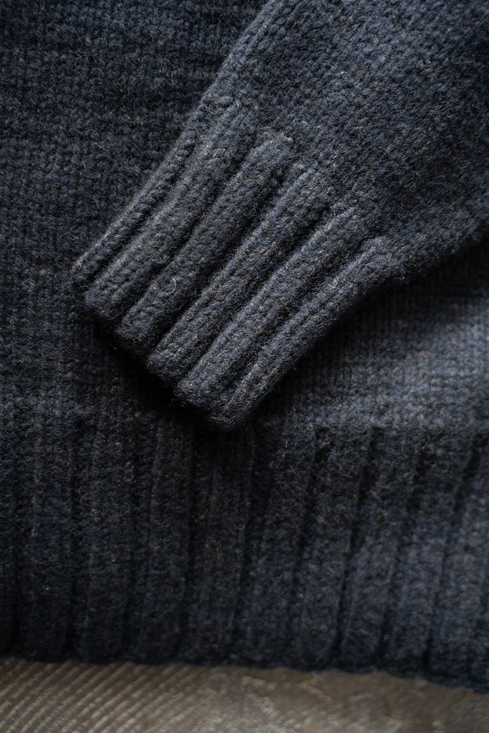 yak/lambs multi ply HAND KNITTING yoke top crew neck sweater(DARK NAVY)