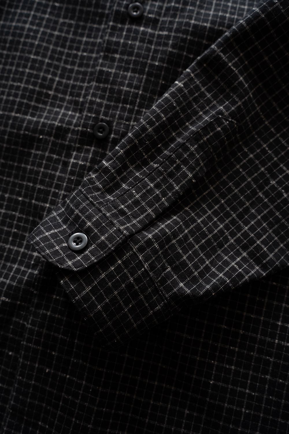 【26AW】コットン×シルクバンドカラーシャツ(BLACK CHECK)