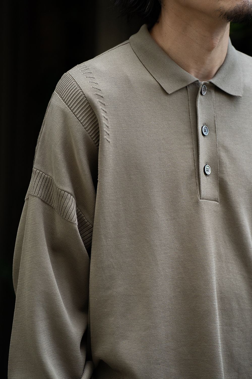 YASHIKI - Yonaga Knit Polo(GREIGE) | Salty