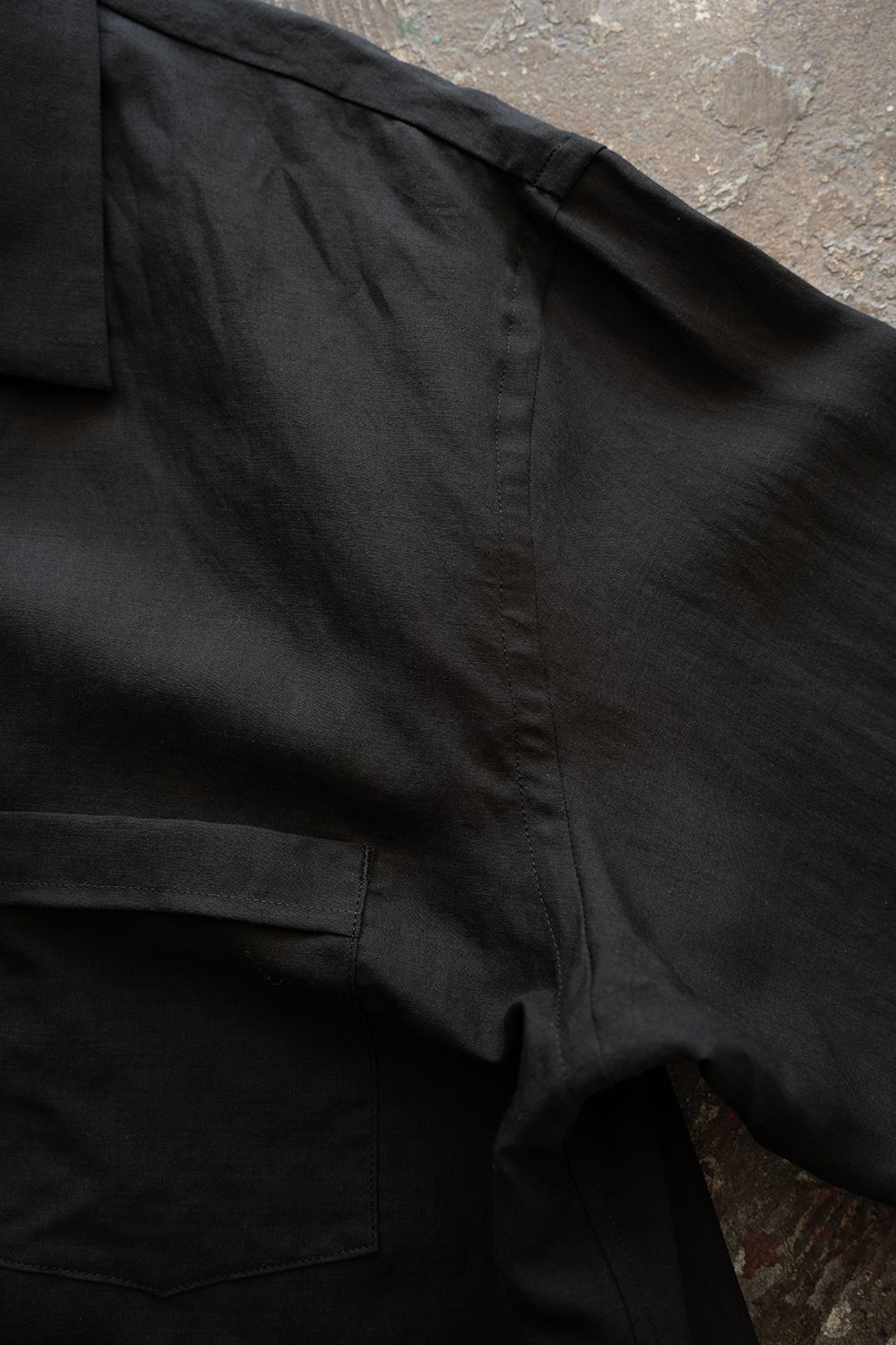 【26SS】セルロース×ラミーオープンカラーシャツ(BLACK)