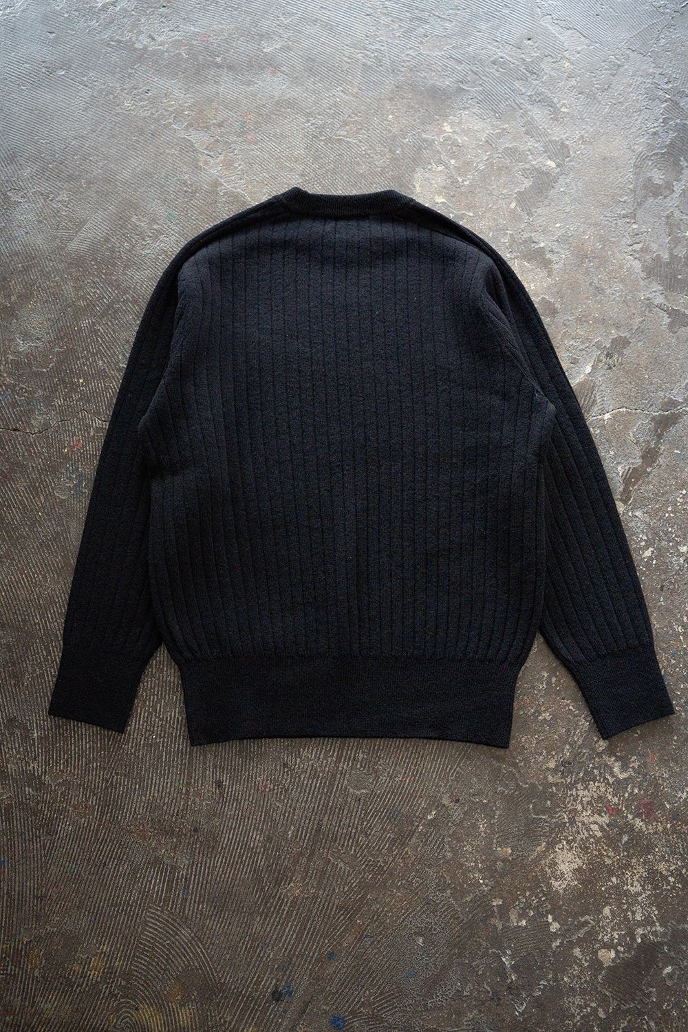 Hard twisted Shetlandwool RIB saddle shoulder crew neck sweater(NAVY)