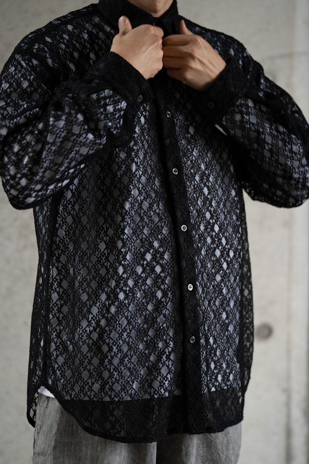 【ラスト1点】【24SS】Russell Lace L/S Shirt/ラッセルレースロングスリーブシャツ(BLACK)