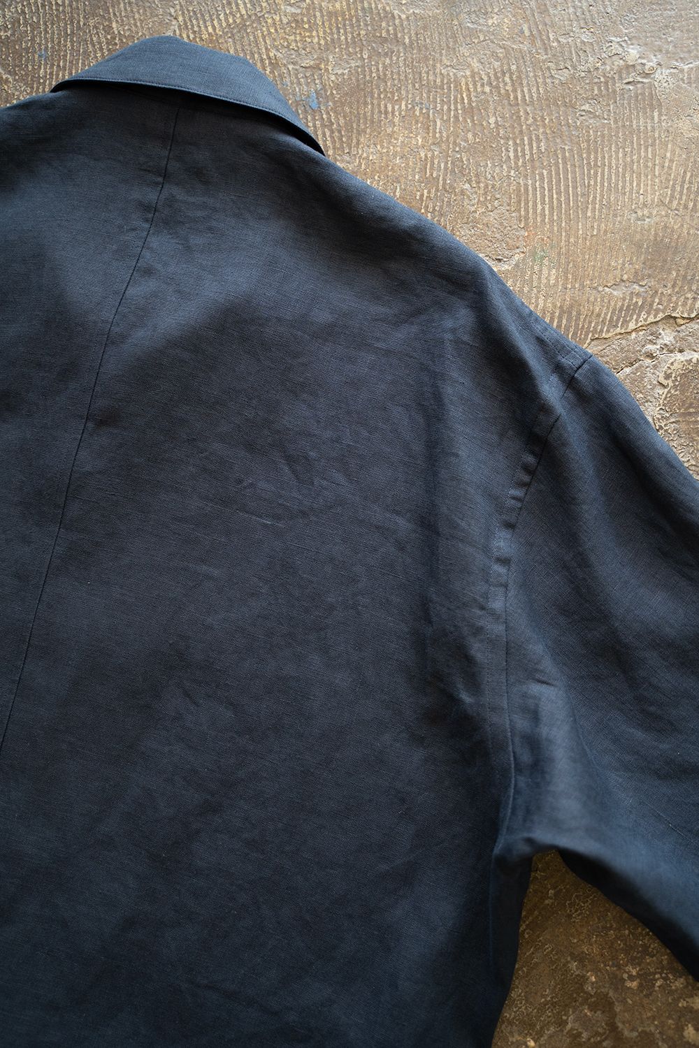 【ラスト1点】【25SS】フレンチリネンオープンカラー半袖シャツ(NAVY)