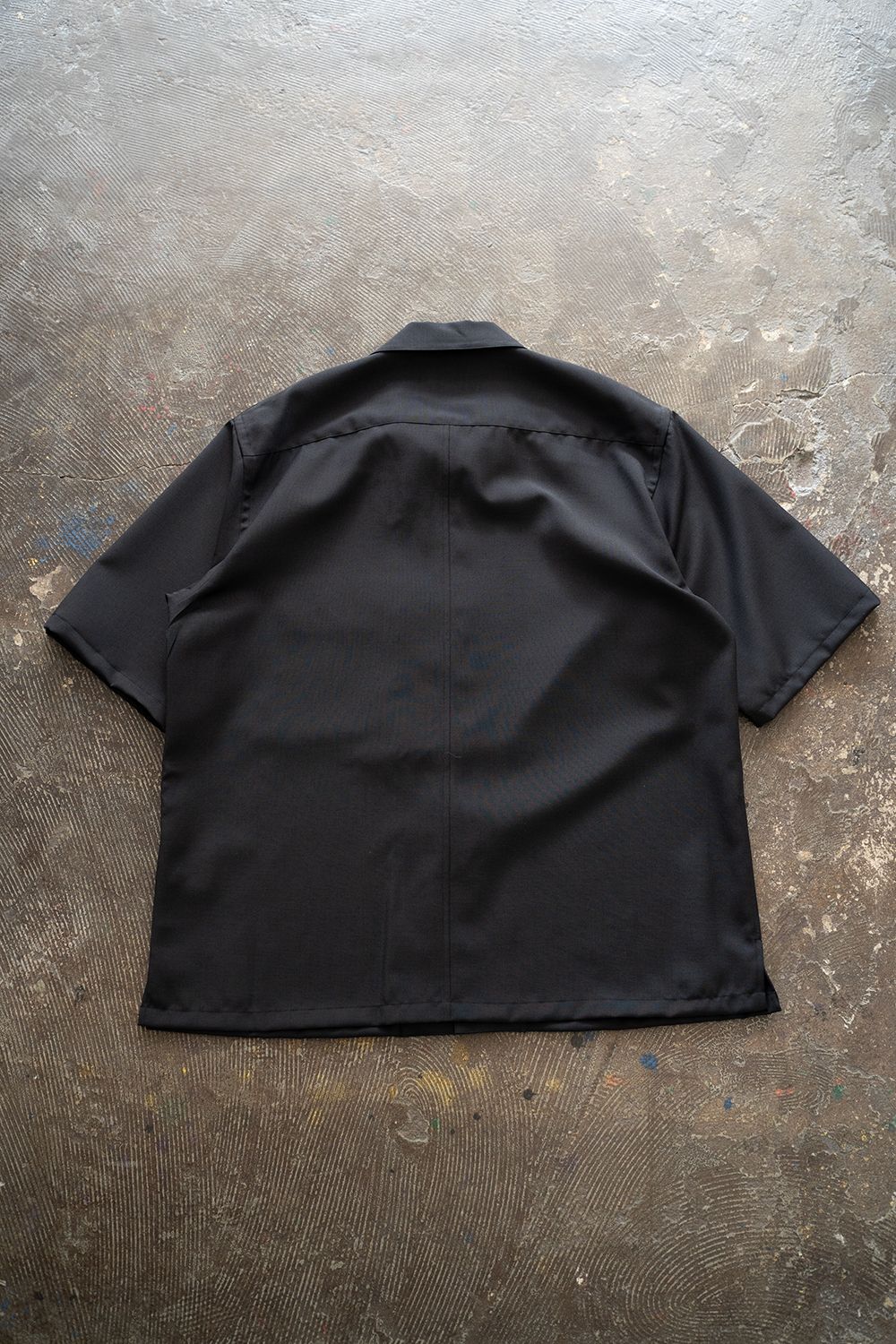 【ラスト1点】【24SS】ウール混オープンカラー半袖シャツ(BLACK)