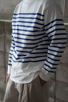 スビンコットンパネルボーダー吊り天竺ロンT(WHITE×BLUE)