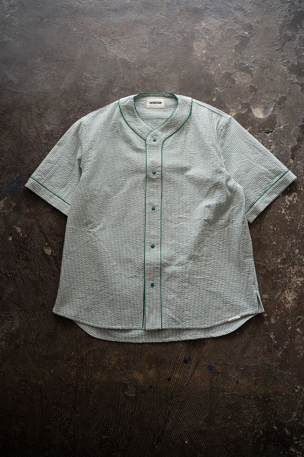【ラスト1点】【25SS】"nite game"pajama(seersucker GREEN STRIPE)【ユニセックス】【セットアップ】