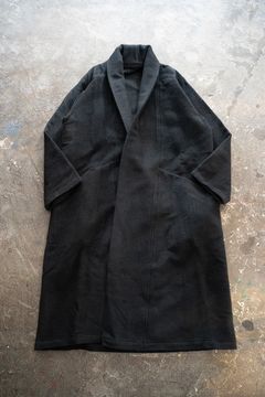 ウールシルクキャメル半纏ロングコート（紐付き)(黒)