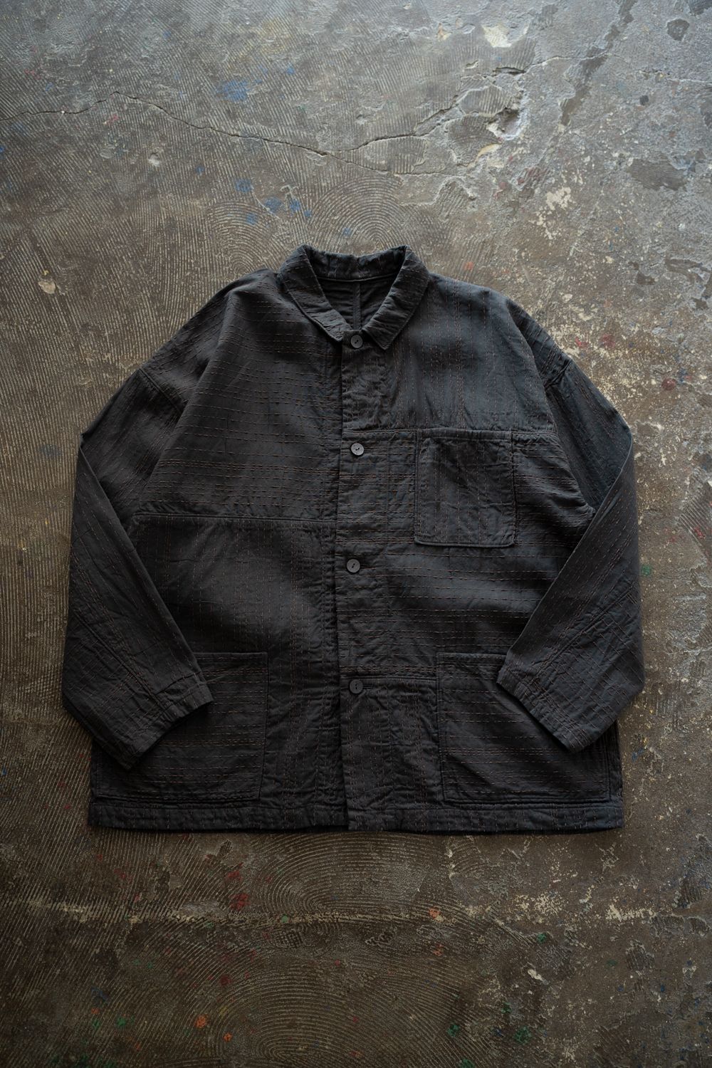 薄手刺し子織ジャケット(墨黒)