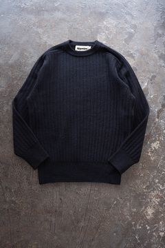 Hard twisted Shetlandwool RIB saddle shoulder crew neck sweater(NAVY)