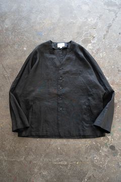 【ラスト1点】【23SS】リネンノーカラージャケットカーディガン(INK BLACK)