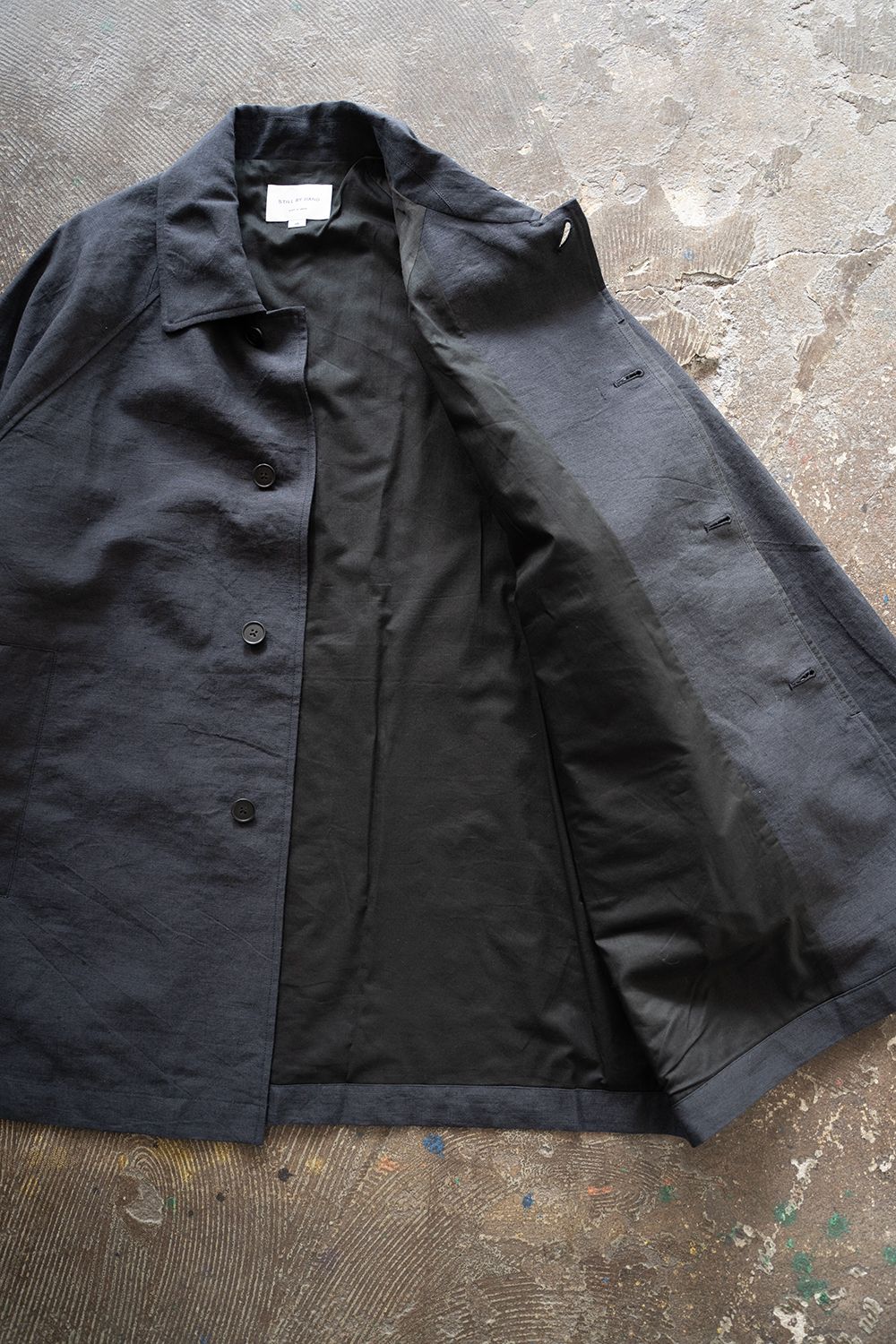 【ラスト1点】【25SS】コットン×リネンステンカラーハーフコート(NAVY)