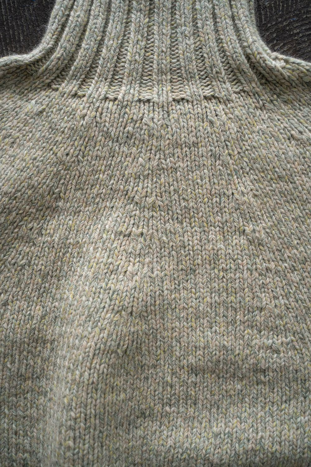 【ラスト1点】yak/lambs multi ply HAND KNITTING yoke top turtle neck sweater(MINT)