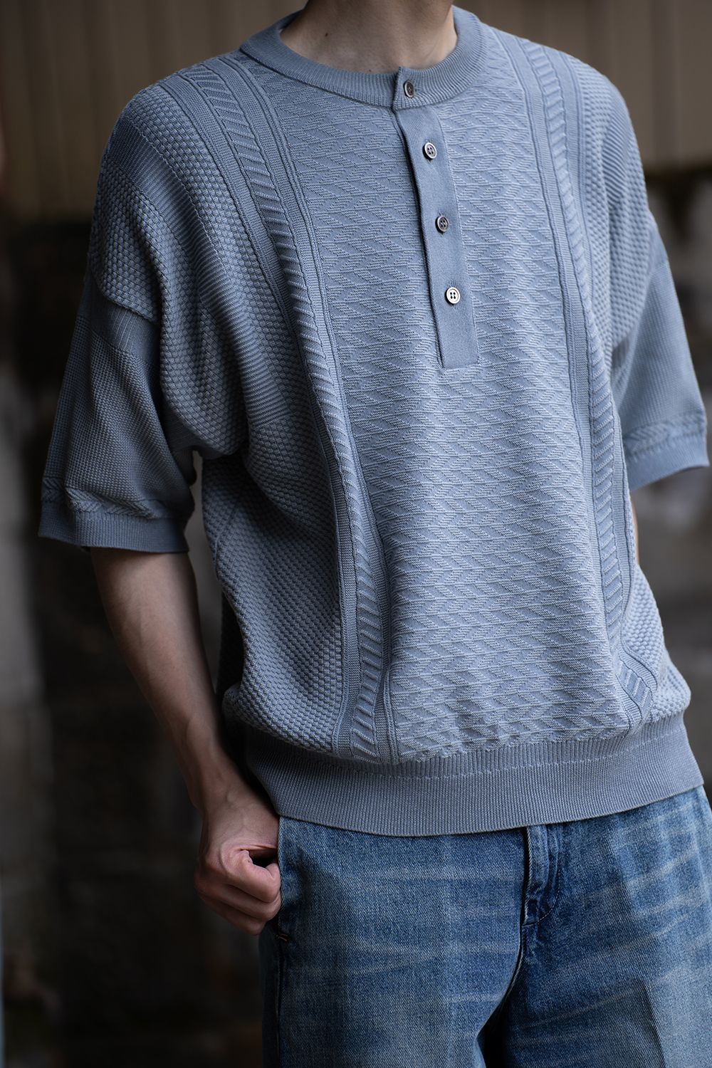 YASHIKI - 【23SS】Harukaze Henley Knit(IVORY) | Salty