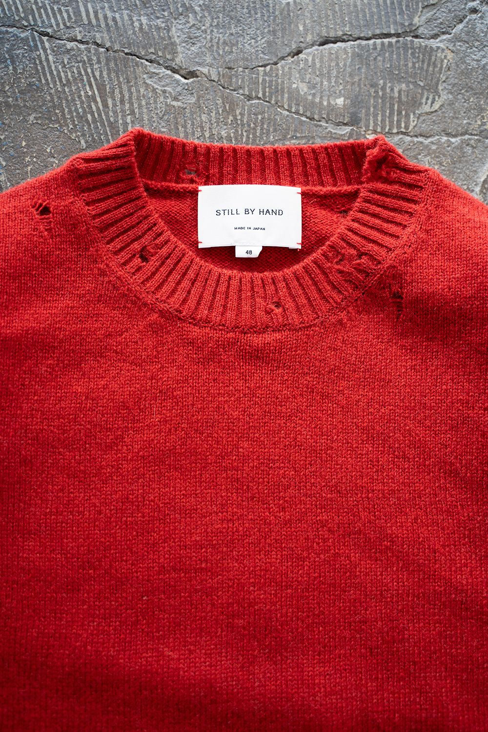 【25AW】ダメージクルーネックニット(VERMILION RED)