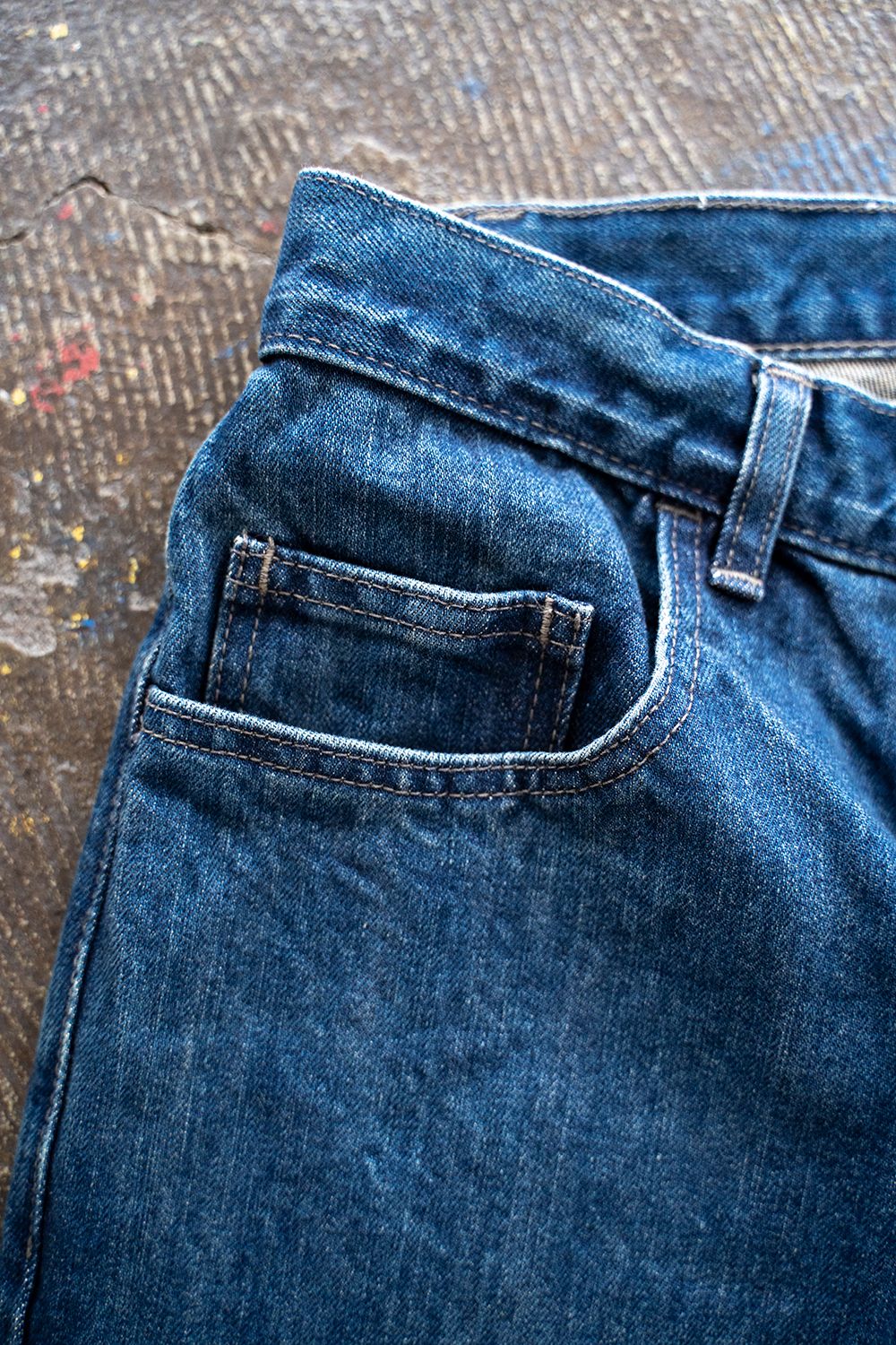 【ラスト1点】インディゴスビンコットン13.5ozバギーデニム(DARK BLUE DAMAGE)