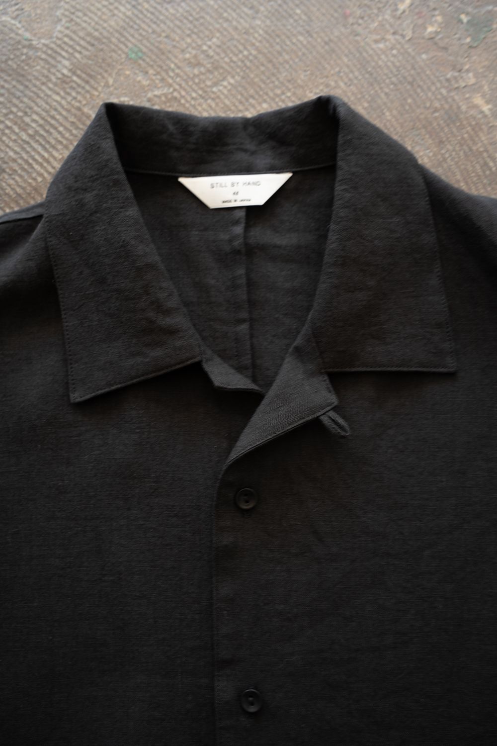【26SS】ドルマンスリーブリネンオープンカラー半袖シャツ(BLACK)