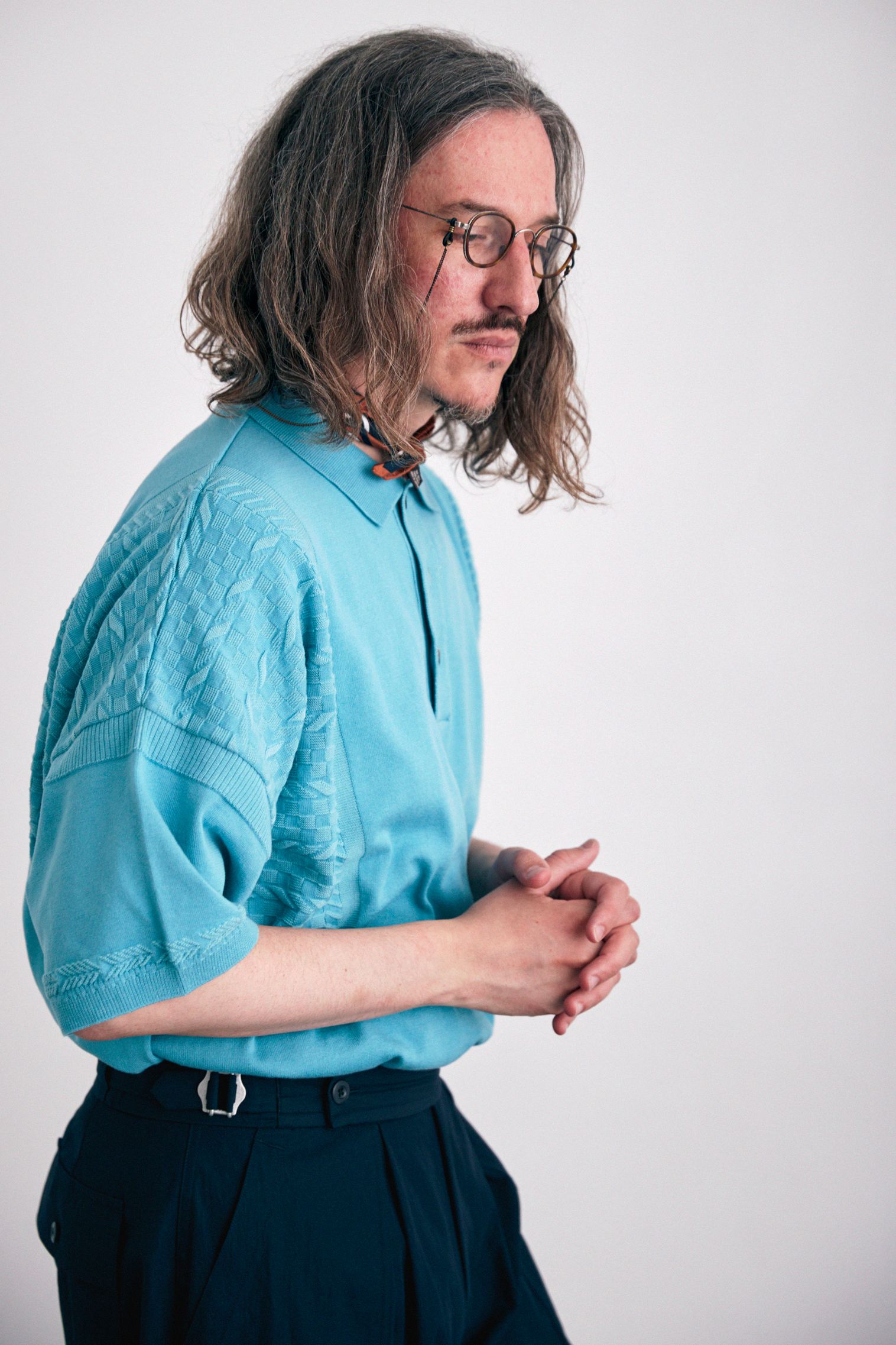YASHIKI - 【ラスト1点】【24SS】Hazakura Knit Polo(SKY BLUE YASHIKI - 【ラスト1点】【24SS】Hazakura Knit Polo(SKY BLUE