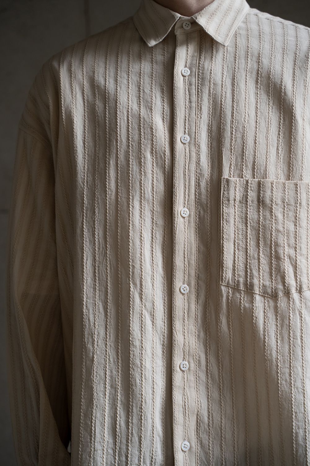 juha - 【ラスト1点】【21SS】Leno Cloth Stripe Over Shirt/レノ