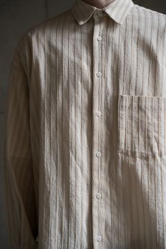 【ラスト1点】【21SS】Leno Cloth Stripe Over Shirt/レノクロスストライプオーバーサイズシャツ(ECRU)
