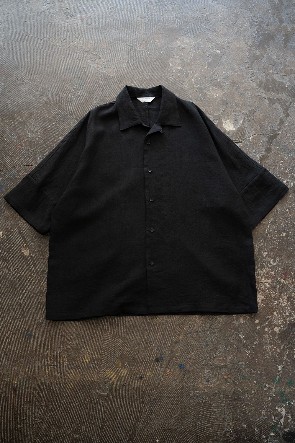 【26SS】ドルマンスリーブリネンオープンカラー半袖シャツ(BLACK)