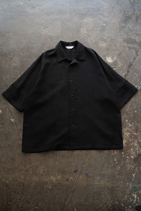 【26SS】ドルマンスリーブリネンオープンカラー半袖シャツ(BLACK)